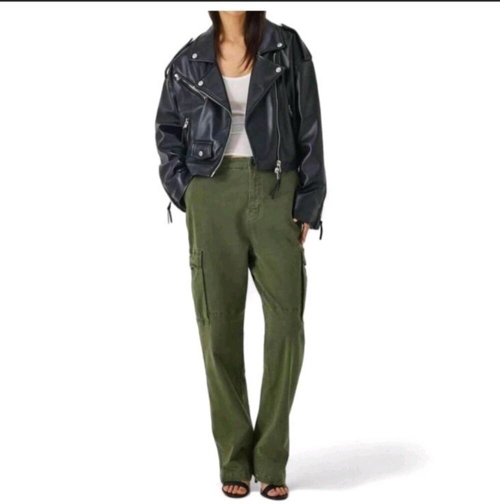 NWT Good American Uniform Fatigue Green Adjustable Waist Straight Leg Pants Sz 0